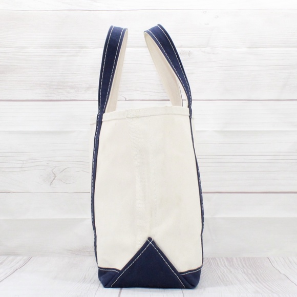 LL Bean Boat & Tote Blue Trim Embroidered MBK Open Top Tote Handbag - Picture 5 of 9